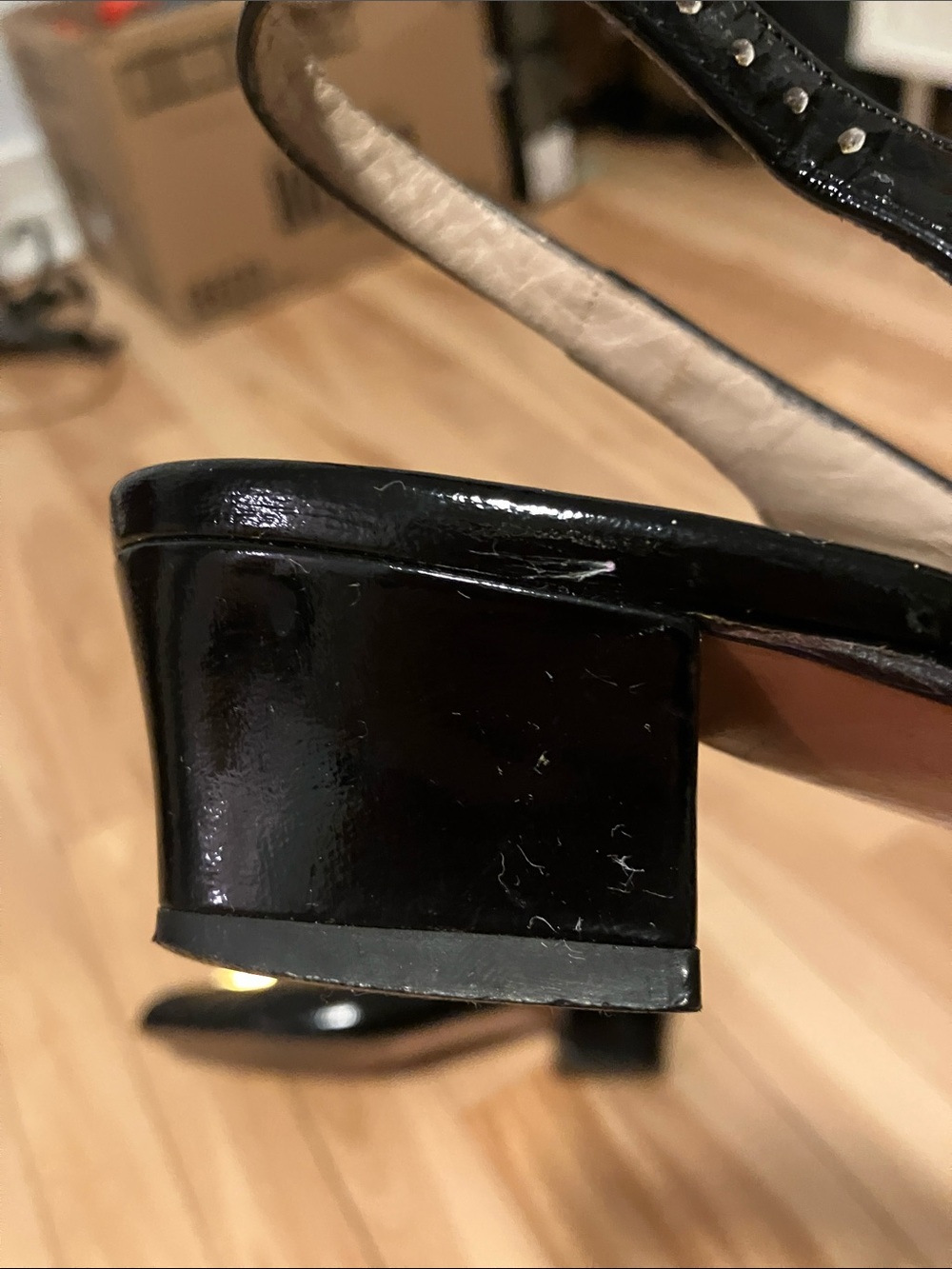 Salvatore Ferragamo Black Patent Slingback Peep-toe Pumps with Gold Buckle - Picture 6 of 15
